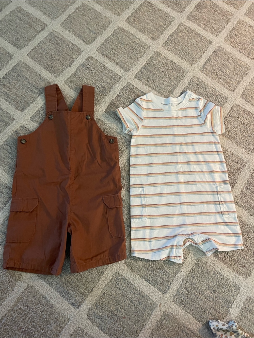 Modern Boys Bundle- Striped Romper and Overalls Set - Stripes & Rust